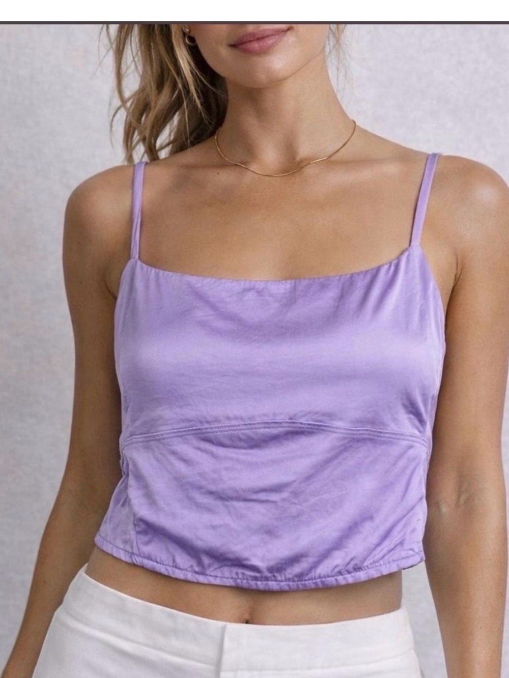 New Aerie Satin Lavender Smocked Crop Top Size Small